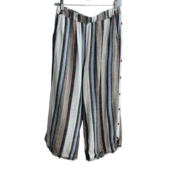 For the Republic Striped Linen-Blend Cropped Wide-Leg Pants Women's Size L - Picture 1 of 9
